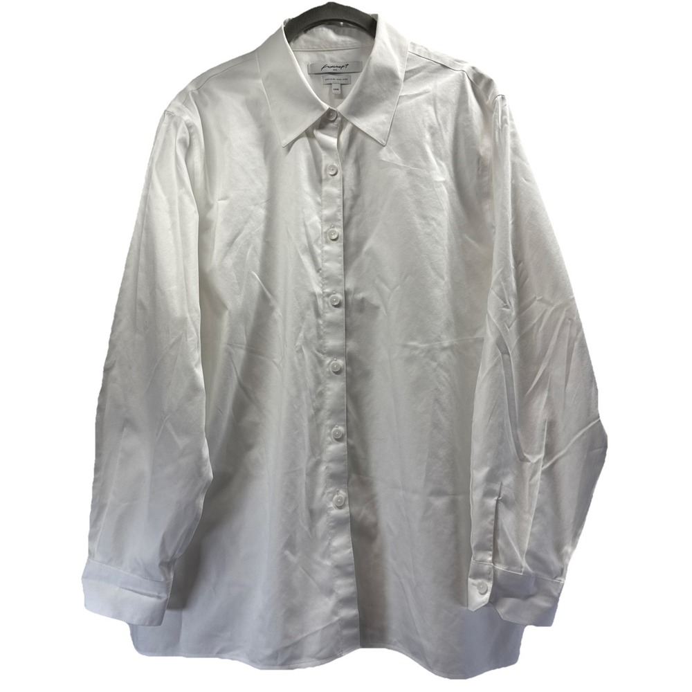 Foxcroft Womens Blouse Top 14W Bright Solid White Button Front Heritage Non Iron